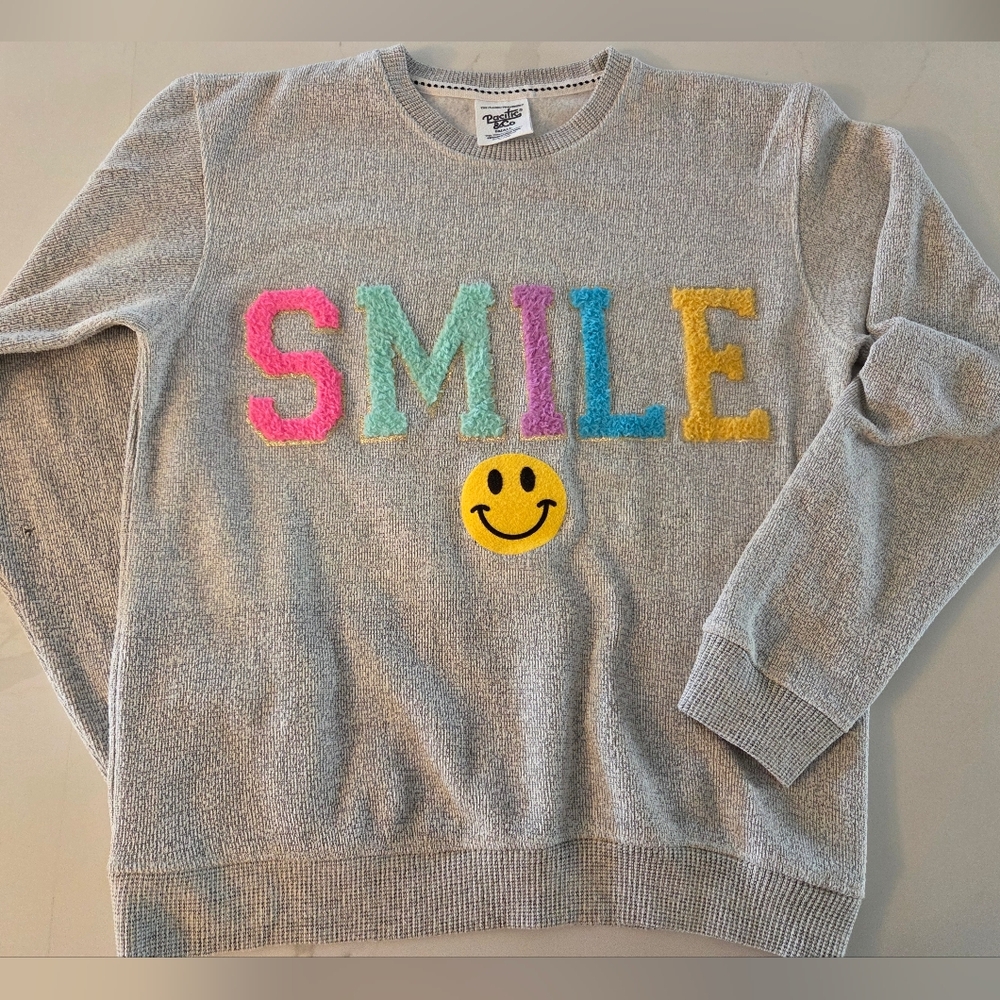 SMILE Fuzzy Letters Soft Crew Neck